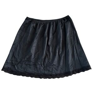 Vintage Deena Black Nylon Half Slip Skirt Lace Trim Made in USA Medium 2190L-17